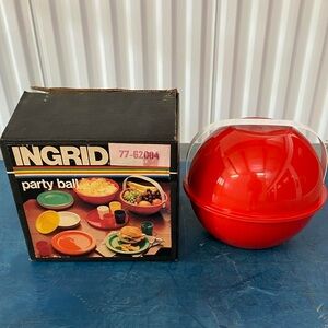 Ingrid Party Picnic Ball Set of Cups and Plates 1982 Box MCM Rainbow Serving Set